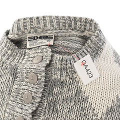 70s Vintage Gray Argyle Henley Sweater Womens M Cropped Knit Bracelet Sleeve