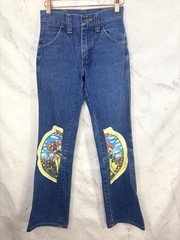 Vtg 70s Sedgefield Flare Bell Bottom Jeans 25 USA Virgo Astrology Art Nouveau