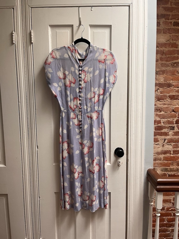 Vintage 1940s Dress 40s Purple Floral Button Front Dress