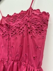 Vintage Eyelet Hot Pink taffeta Day Dress Cottagecore Prom Pinup