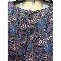 Vintage Tess Paris-Milano Paisley Blouse Purple Blue 80s Retro Glam Puffy Sleeve