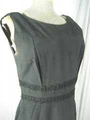 Vtg 60s Black Sleeveless Hour Glass Dress w/ Lace trimmed-Bust 37/2XS-XS,AS-IS