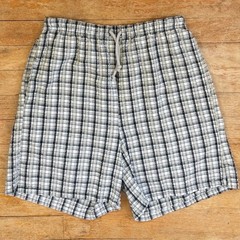Vintage Seersucker Plaid Shorts Size Small 25-28″ Waist 90s High Waist Cotton