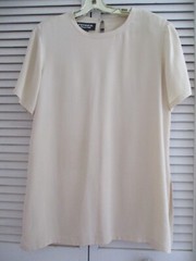 VINTAGE PATRICK COLLECTION BLOUSE TOP SHORT SLEEVE 100% SILK IVORY L NWOT