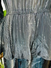 VTG 70’S S NANCY BRACOLINI SHANGRI-LA METALLIC GOLD&SILVER STRIPE PEPLUM DRESS*S