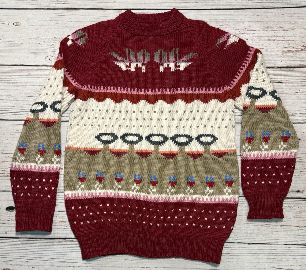 Vtg Peruvian Tribal Handknit Wool Sweater Medium?Measurements For Size