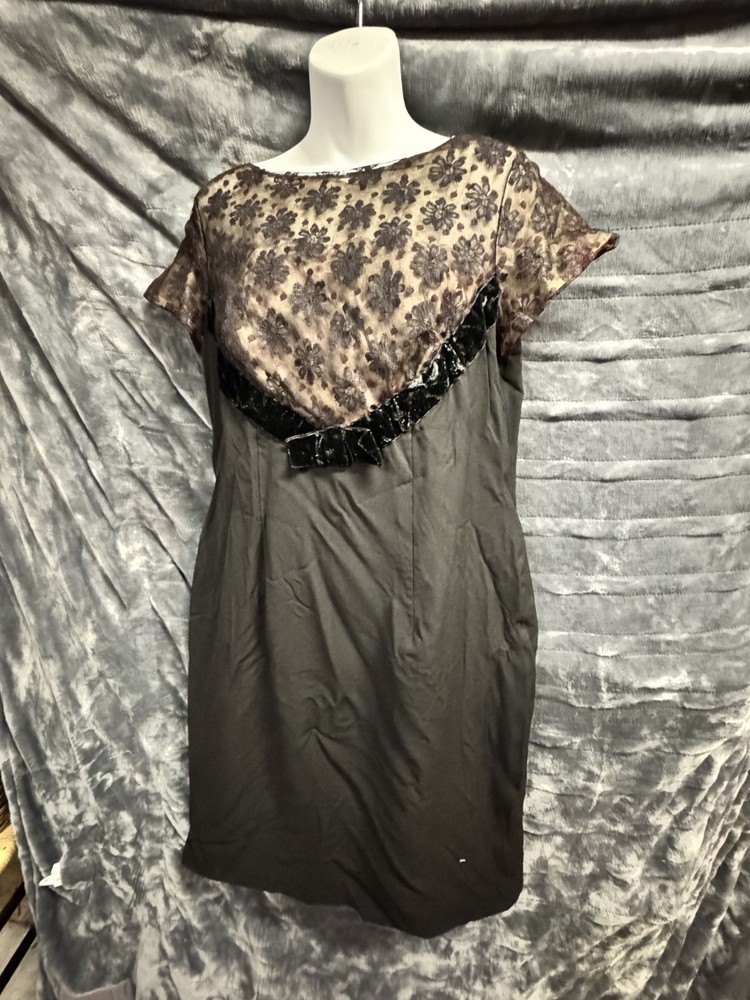 1960s Black Dress with Velvet and Lace Detailing Medium
