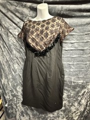 1960s Black Dress with Velvet and Lace Detailing Medium