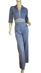VINTAGE CIRCA 1970’S BLUE & BEIGE JERRELL OF TEXAS BELL BOTTOM JUMPSUIT SZ S