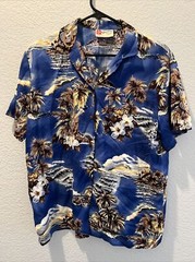 Vintage Hilo Hattie Hawaiian Original Shirt Hibiscus Aloha Women’s Small Blue
