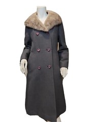 Vtg Stevens Forstmann Gray Fur Collar Coat Women’s M/ L? ( 37″ Bust)- no tag