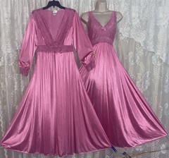 VTG LXL Shadowline DEEP PINK SILKY SOFT Nylon Peignoir Robe Nightgown olga esque