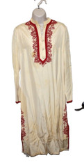 Vintage 1950s Dress SUZY PERETTE Muumuu Shapeless White Red Oriental Gown Sz 10