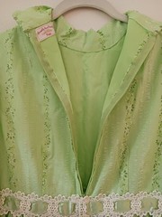Handmade 1970s Romantic Prairie Style Long Dress S 37 Green Floral Lace Ribbon