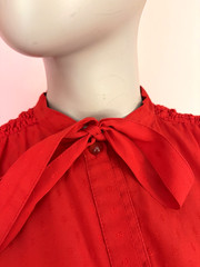 Vintage 80s Red Swiss Dot Bow Blouse Paris Chic Office Siren classic Top S M L