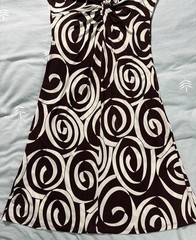 Vintage Brown White 1980’s Mid-Length V-Neck Swirl Abstract Stretch Dress S/M