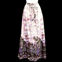 Lanz Originals 1980s Scenic Maxi Skirt Seine River 26″W Pastel Novelty Print