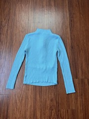 Vintage 70s Knit Sweater Large Baby Blue Ribbed Slim Fit Zip Mod Retro