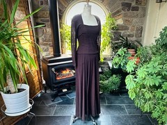 Vintage 1990s Tadashi Brown Formal Long Sleeve Knit Maxi Dress