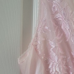 Vintage Samye Pink Lace Satin Babydoll Nightgown Regular Size L