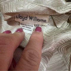 Vtg Lloyd Williams cream blouse Sz 12 covered button back pleated double collar