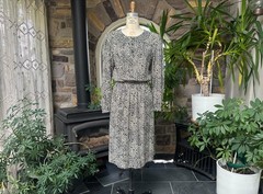 Vintage 1980s Vintage Black and Ivory Rayon Dress Taurus II