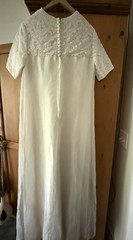 VTG 1960s Ivory Wedding Dress Lace Yoke Sheath Column Bridal Gown Slender M 6-8
