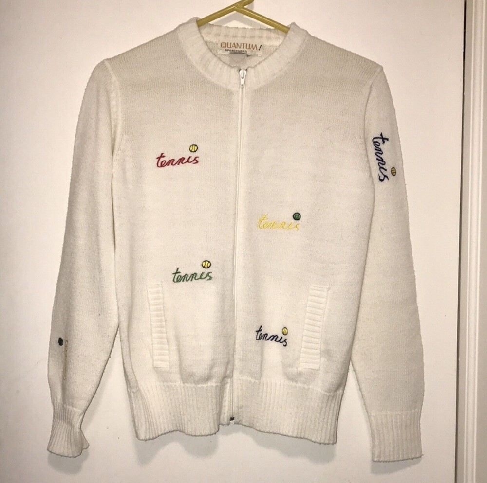 Vintage Tennis QUANTUM Women’s Sweater LG zippered Preppy Academic RARE AND HTF