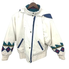 London Fog Jacket Womens M White 90s Retro Ski Colorblock Puffer Gorpcore