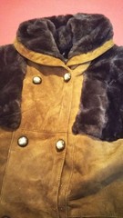 70s Vintage Shearling Mouton Coat Principe Brown Suede Fur XL