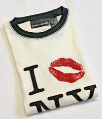 Vtg Y2K DKNY JEANS Graphic Baby Tee XS White Prep School Punk Cap Sleeve Ringer