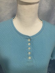 Vtg 90s Classic Elements Eyelet Knit Henley Shirt XL Blue Made in USA Pointelle
