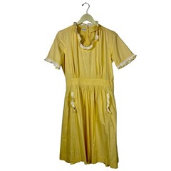 1950s Expensive Simplicity Yellow Cotton Ruffle Maids Uniform Dress As Is