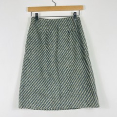 Jaeger London Skirt Womens 8.5 Small Blue Cream Stripe Vintage British Mod Tweed