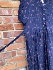 Worthington Navy Blue Floral Rayon Tie Back Empire Dress Size 14 W 14W