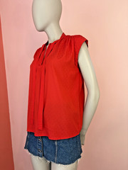 Vintage 80s Red Swiss Dot Bow Blouse Paris Chic Office Siren classic Top S M L