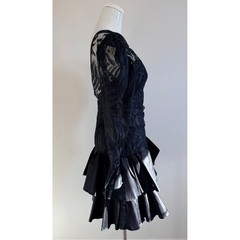 Contempo Casuals Vintage 80s Black Lace Taffeta Bow Dress Sz S Goth Whimsigoth