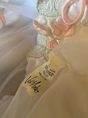 Vintage Sheer White Nylon Long Sleeve Pink Satin Top Val Mode Robe Sz.M