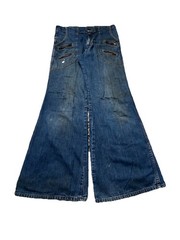 True Vintage 1970s Denim Bell Bottoms Moto Rave Biker Glam Rock 28w x 29L