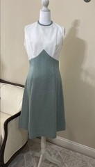 Vintage 1960-70s V Waist Green/White Poly Dress Set