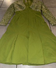 Vtg 1960s Sydney North green cocktail Maxi Dress Sequin beaded long sleeves Sz S