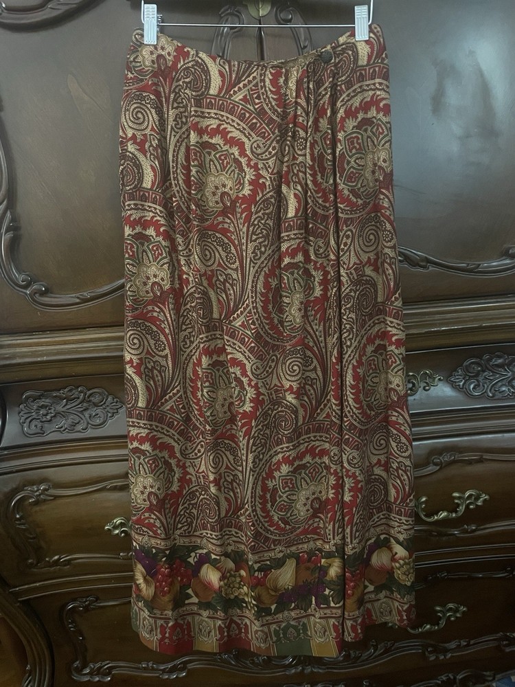Susan Bristol Vintage Skirt Size 8 Paisley Fruit Print Rayon Made In USA