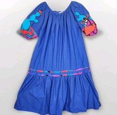 Vtg Appel Patio House Dress Womens L XL Blue Southwest Cactus Native Boho Muumuu