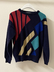 Vintage 90s PS Illustrations Geometric Navy Sweater Women’s S Retro Knit