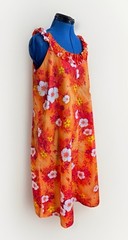 Vintage 70s Hukilau Paradise Hibiscus Floral Red Orange Ruffle Hawaiian Dress