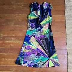 Vintage Y2K Nine West Abstract Tie Front V-Neck Midi Dress Stretch Indie 10