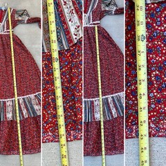 Gunne Sax Prairie Maxi Dress Red Floral Corset Lace Cottagecore Size 11 Vintage