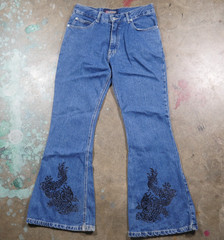 Vintage 90s Bolero Bell Bottom Jeans Fits 30×30 Chinese Dragon Design Flare Boot