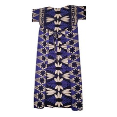 Pingo’s Maui Hawaiian MuuMuu Blue White Floral Wrap Tie Waist – See Measurements