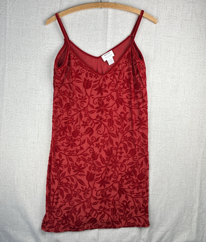 Y2K Crushed Red Velvet Babydoll Cami Burnout Vintage Lingerie S M L Vampy Vixen